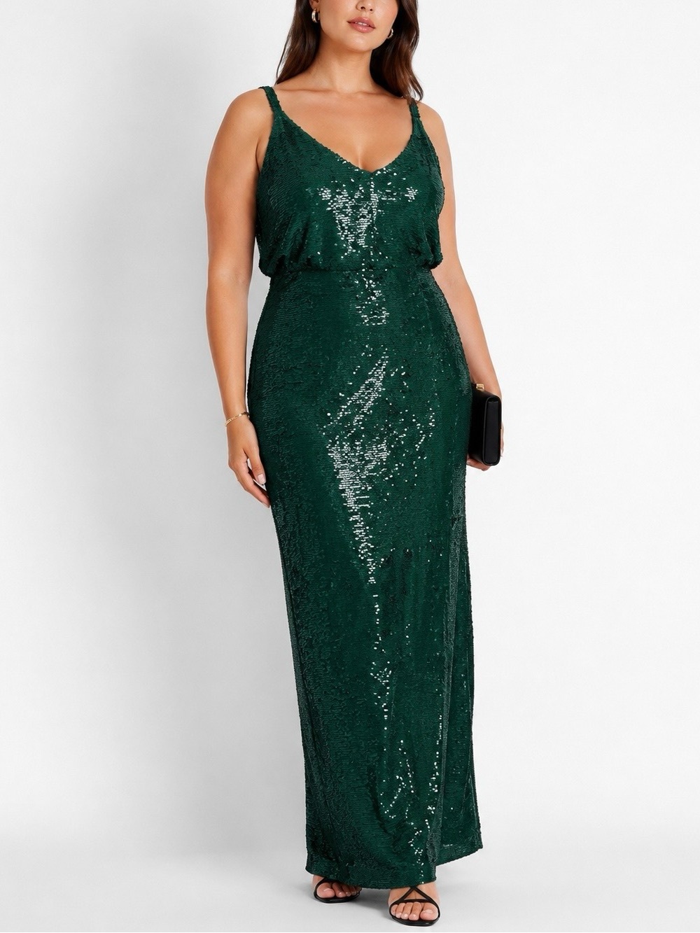 L’AGENCE Karma Sequin Maxi Dress Emerald Green 18 Evening Gown Gala Glam $595